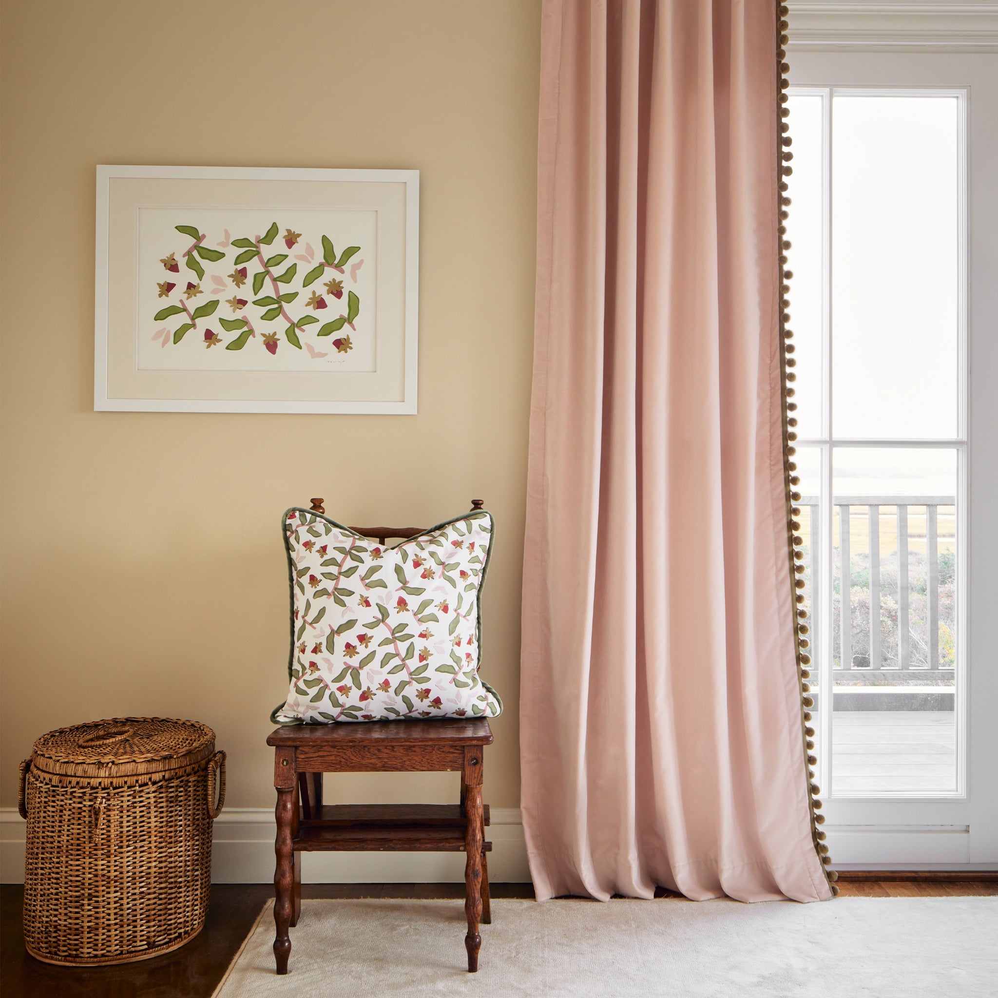 Rose made-to-order drapery panel in soft pink with decorative trim, crafted in the USA with quick lead times and quality design