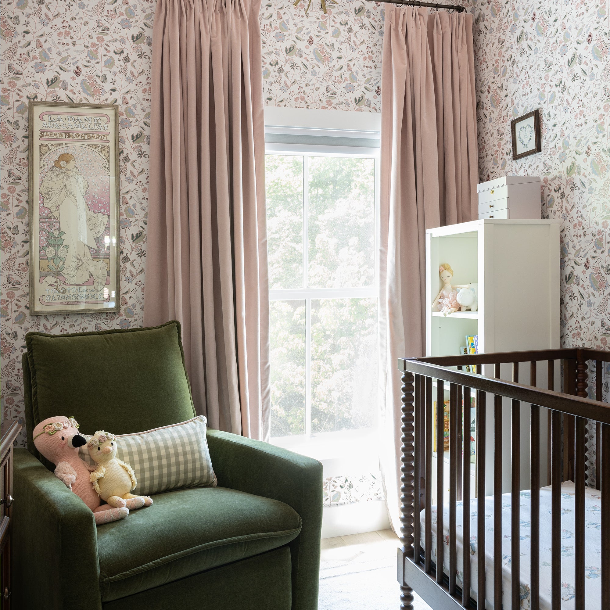 FEATURED: Rose Curtains / Gemma Rose WP / Millie Sage Pillow. FEATURED: Shown in Clay Coated