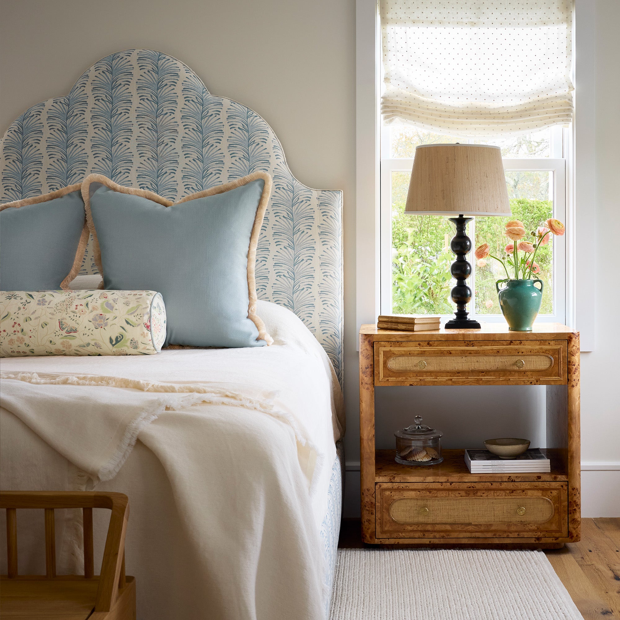 FEATURED: Emma Sky Regina Bed / Sky Velvet Pillow / Gemma Pear Pillow