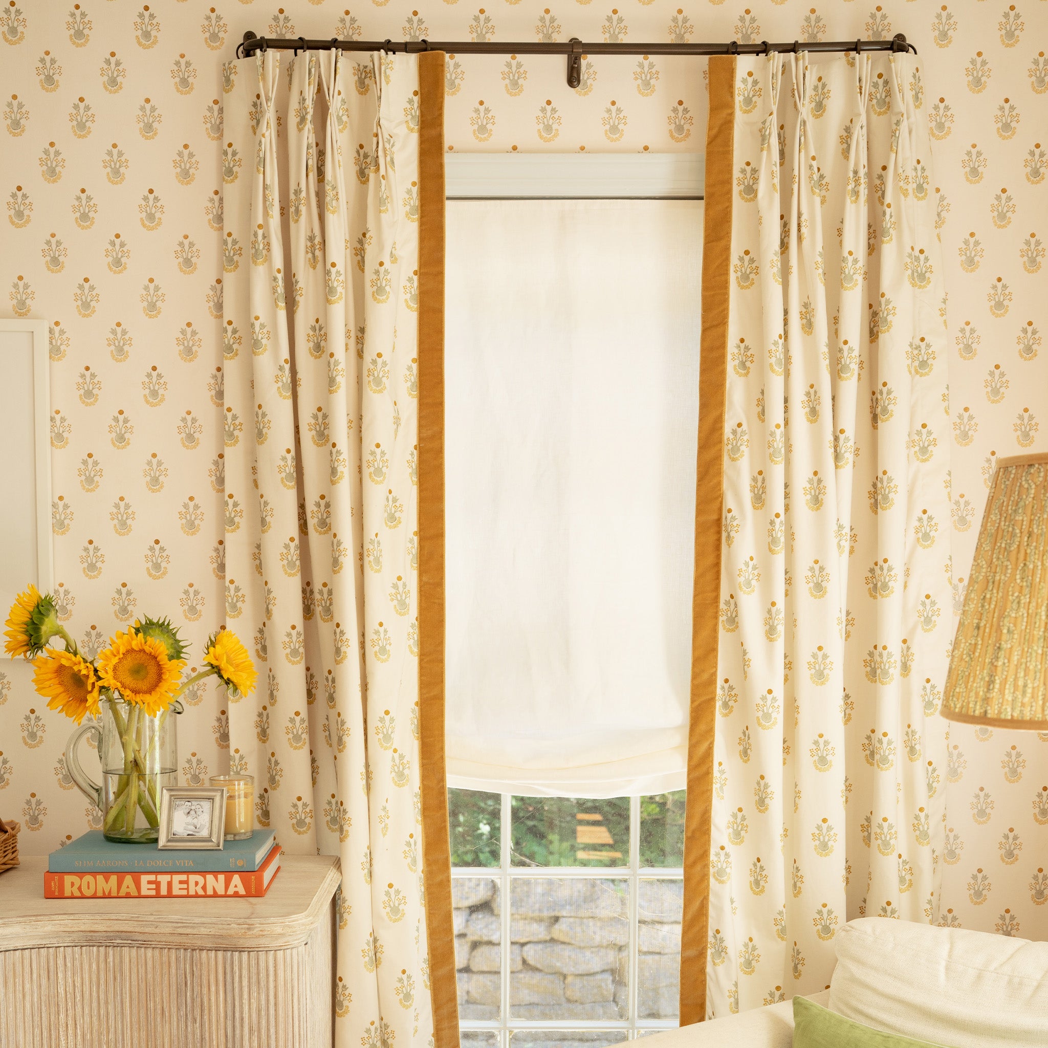 FEATURED: Photo by @hannahsmckenna. Lucie Chamomile Wallpaper & Curtains with Honey Band