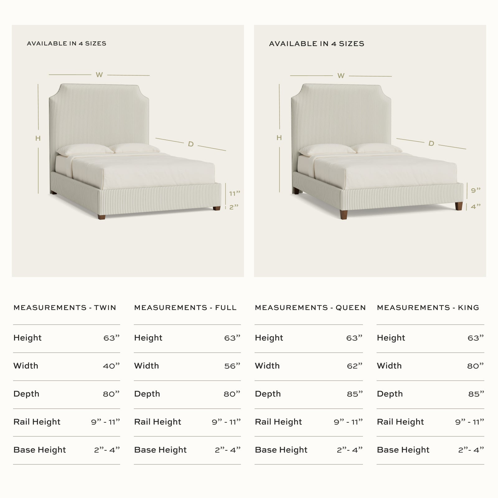 Lucie Chamomile made-to-order bed with customizable dimensions, crafted in the USA, featuring short lead times and quality design
