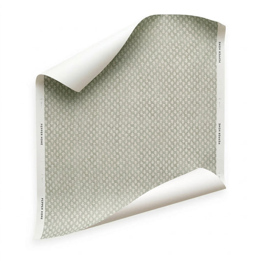 Quinn Eucalyptus wallpaper in soft green with a delicate repeating leaf pattern, customizable made-to-order design.