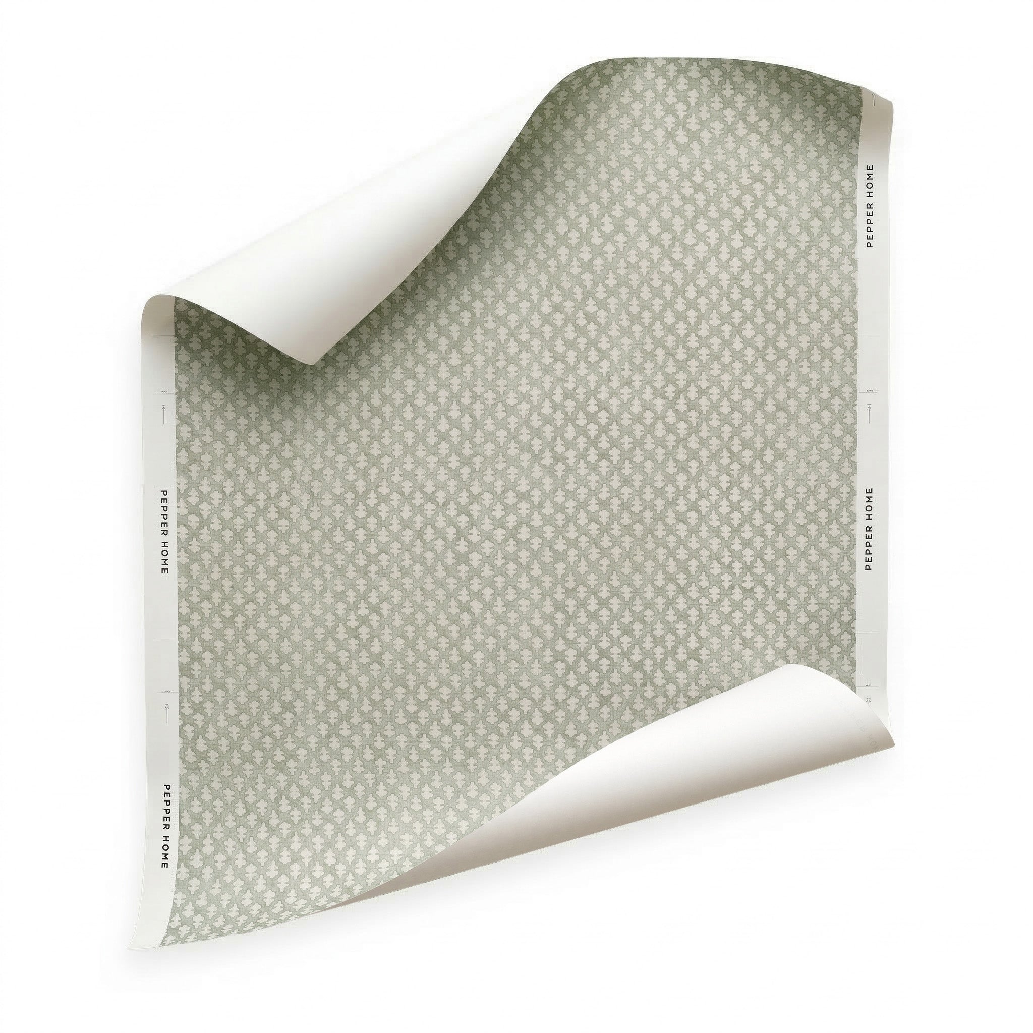 Quinn Eucalyptus wallpaper in soft green with a delicate repeating leaf pattern, customizable made-to-order design.