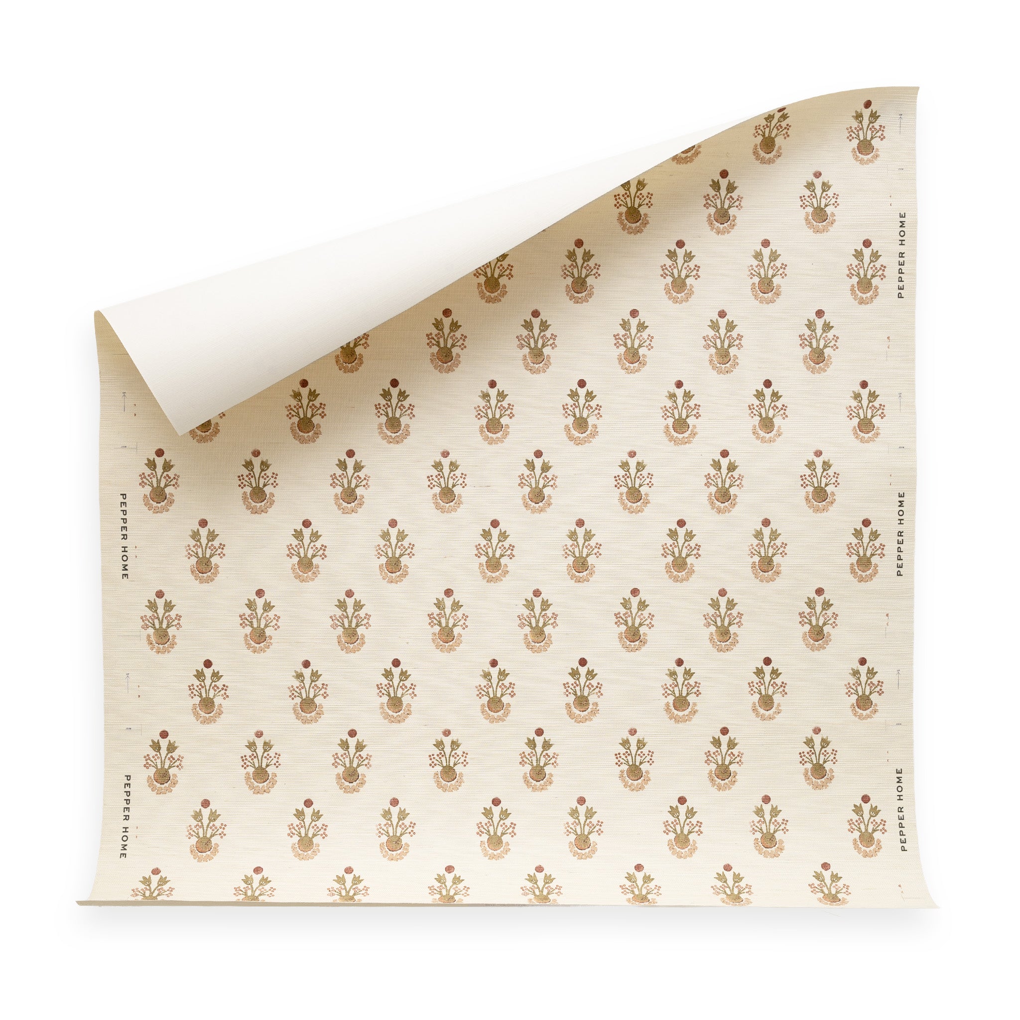 Lucie Clay wallpaper with a soft clay background and delicate floral motifs, customizable made-to-order design