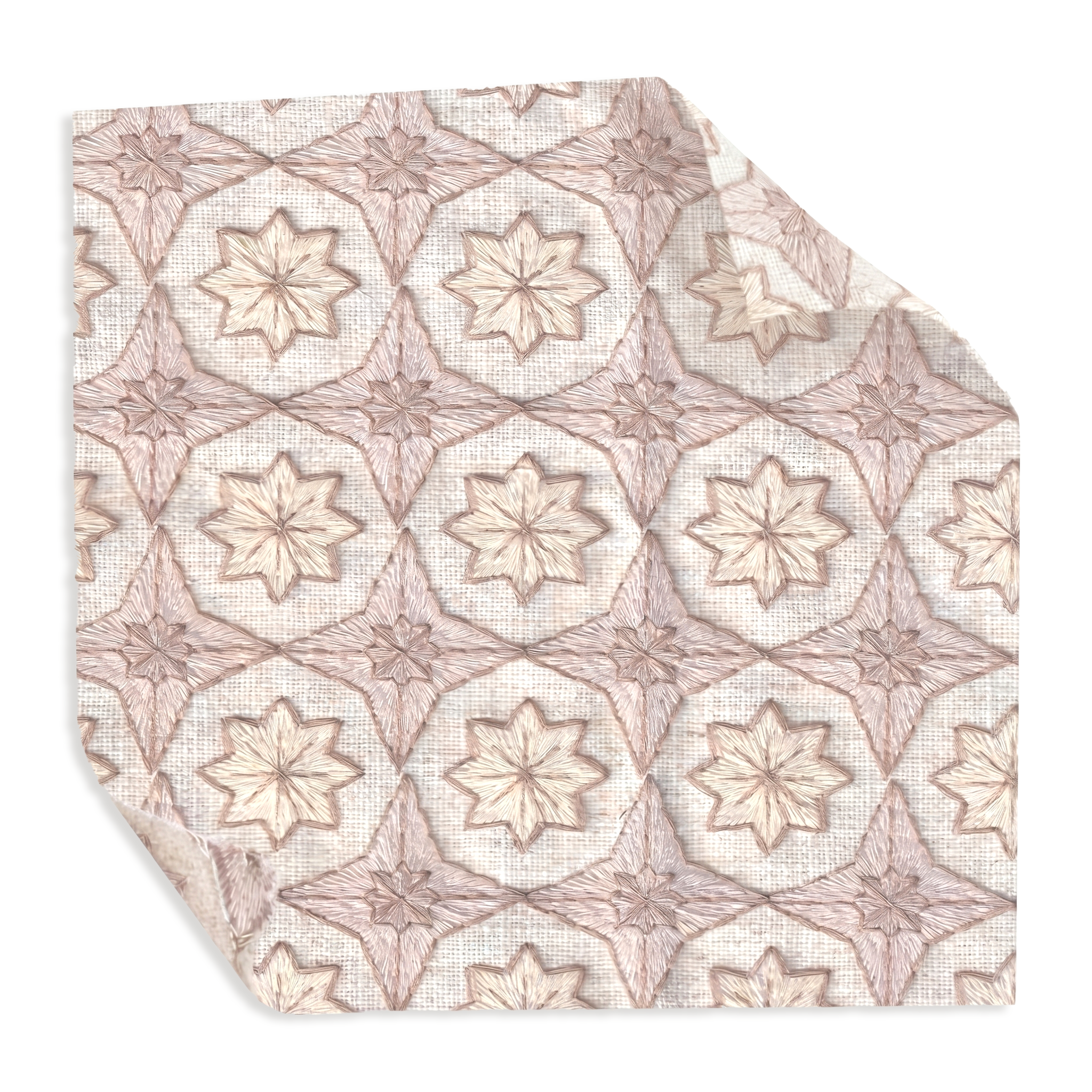 Hayes Almond (CMOL) fabric swatch with embroidered geometric floral pattern, made-to-order, short lead times, manufactured in the USA
