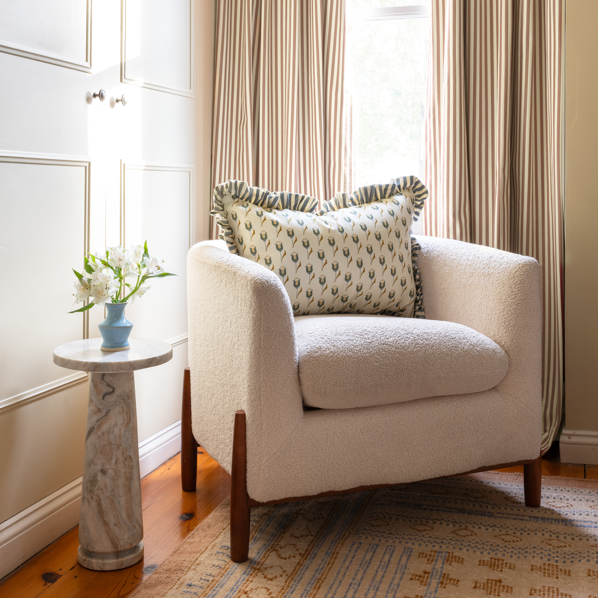 FEATURED: Louisa Camel Curtains & Annabelle Peacock Pillow